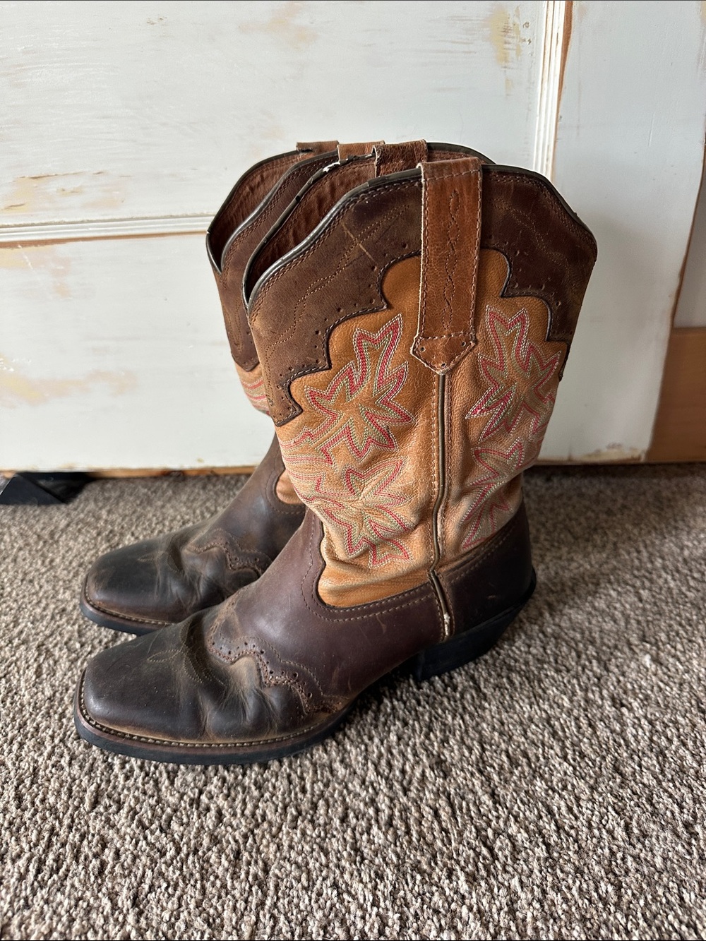Tony Lama Brown and Tan Western Heeled Cowboy Boots